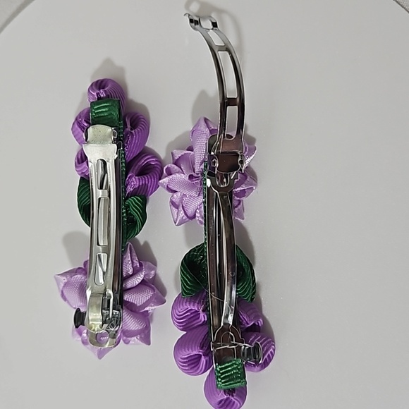Hand Crafted Purple Barrette Hair Clip Floral Ribbon flowers purple 2- Piece set - Picture 7 of 16